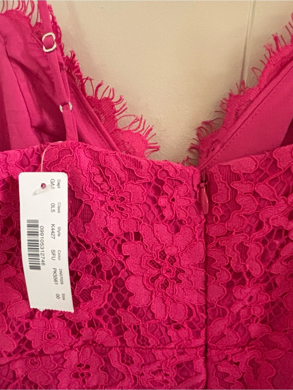 J. Crew Hot Pink Lace Slip Dress with Scalloped V-Neck - Picture 4 of 4